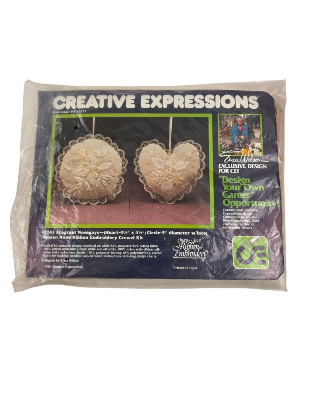 Creative Expressions Crewel Kit Fragrant Nosegays Ribbon Erica Wilson 1984